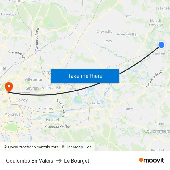 Coulombs-En-Valois to Le Bourget map