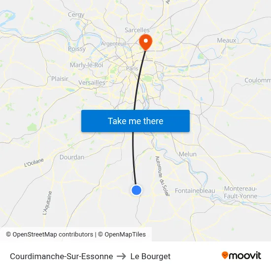 Courdimanche-Sur-Essonne to Le Bourget map