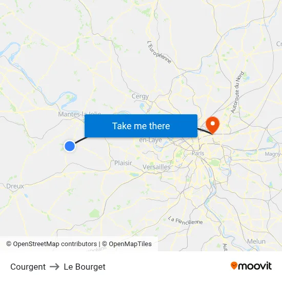 Courgent to Le Bourget map