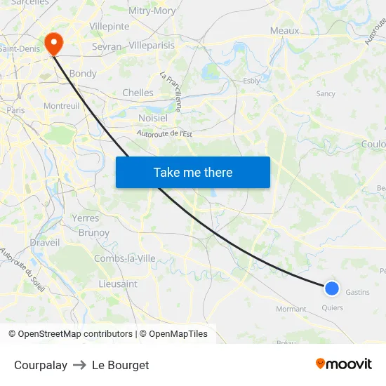 Courpalay to Le Bourget map