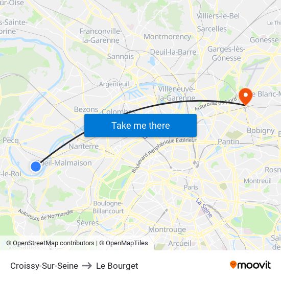 Croissy-Sur-Seine to Le Bourget map