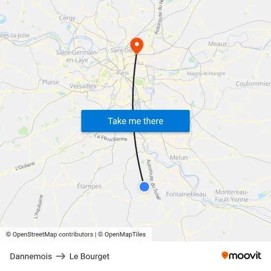 Dannemois to Le Bourget map