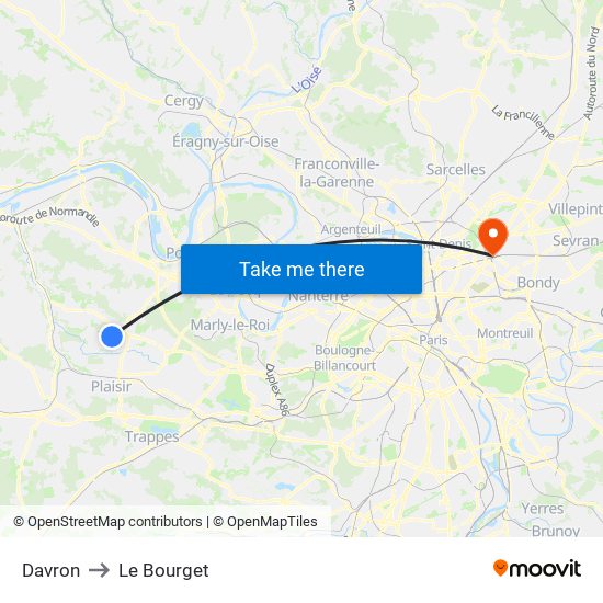 Davron to Le Bourget map