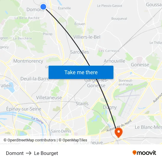 Domont to Le Bourget map