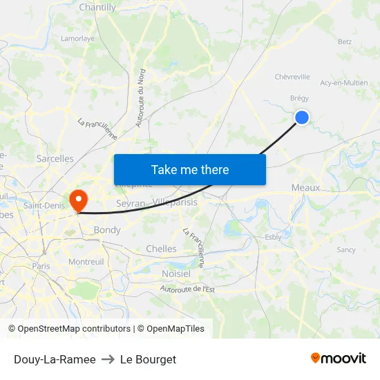 Douy-La-Ramee to Le Bourget map