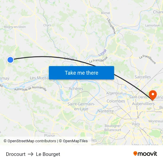 Drocourt to Le Bourget map