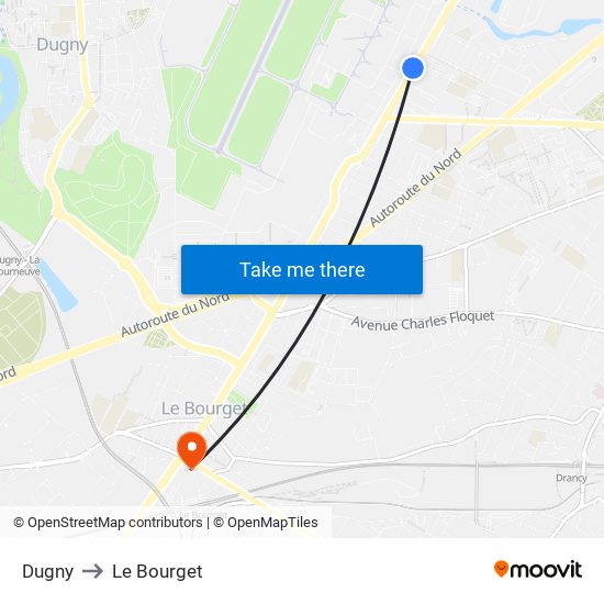 Dugny to Le Bourget map