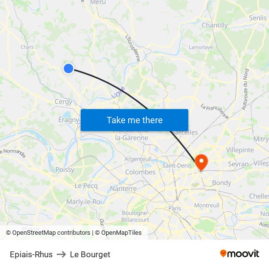 Epiais-Rhus to Le Bourget map