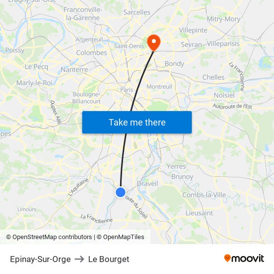 Epinay-Sur-Orge to Le Bourget map