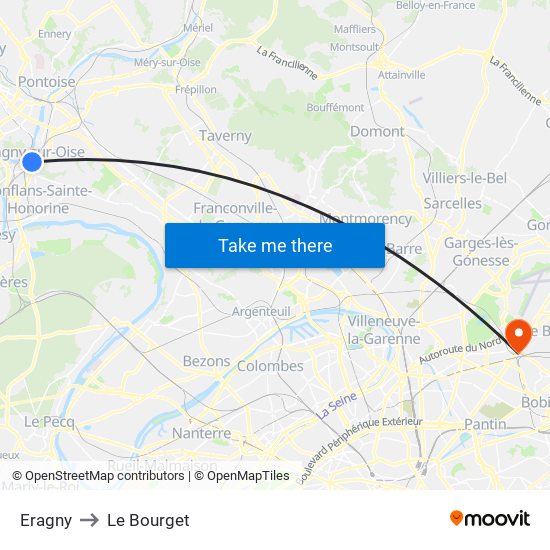 Eragny to Le Bourget map