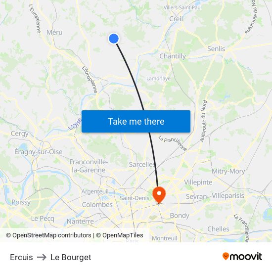 Ercuis to Le Bourget map