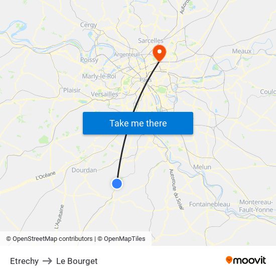 Etrechy to Le Bourget map