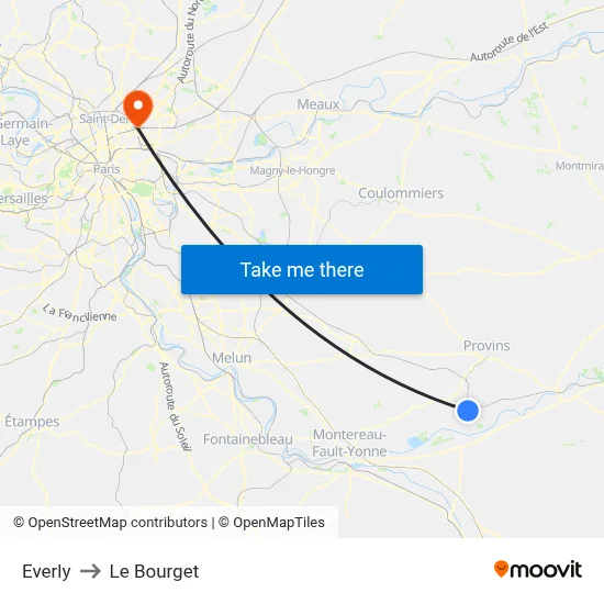 Everly to Le Bourget map