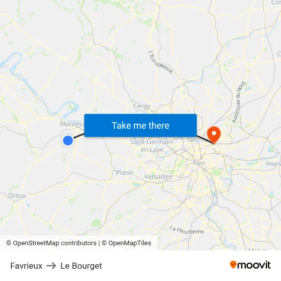 Favrieux to Le Bourget map