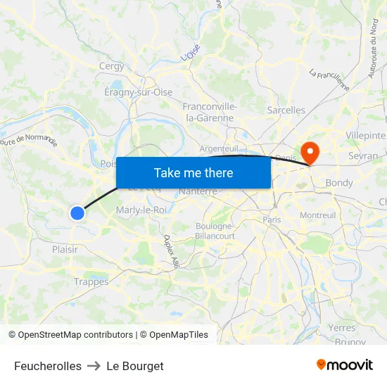 Feucherolles to Le Bourget map