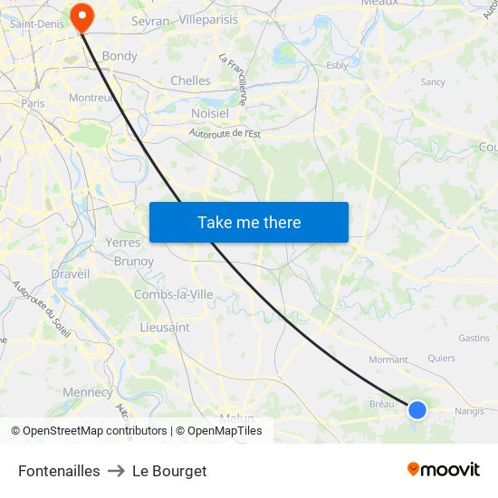 Fontenailles to Le Bourget map