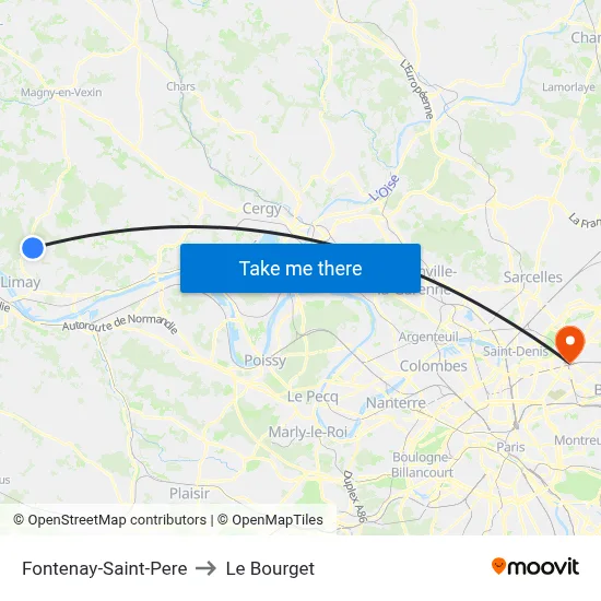 Fontenay-Saint-Pere to Le Bourget map