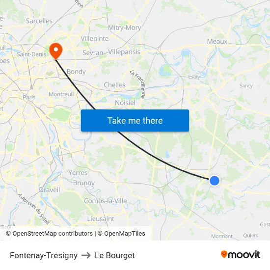 Fontenay-Tresigny to Le Bourget map