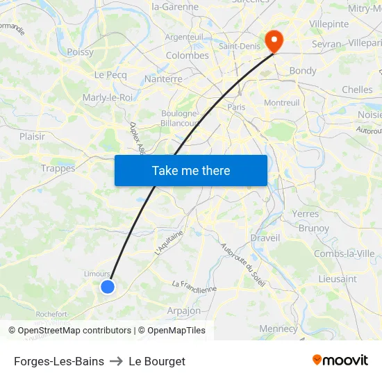 Forges-Les-Bains to Le Bourget map