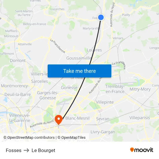 Fosses to Le Bourget map