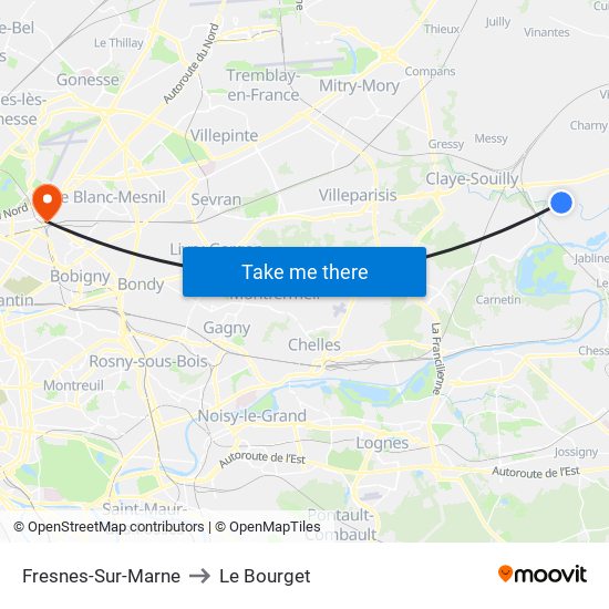 Fresnes-Sur-Marne to Le Bourget map