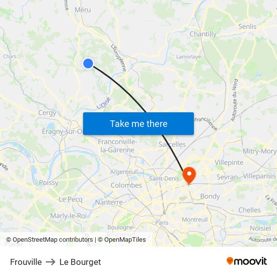 Frouville to Le Bourget map