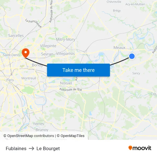 Fublaines to Le Bourget map