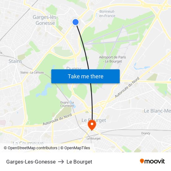 Garges-Les-Gonesse to Le Bourget map