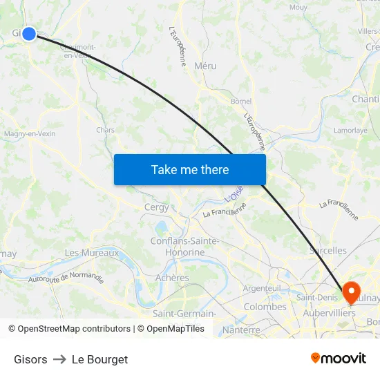 Gisors to Le Bourget map