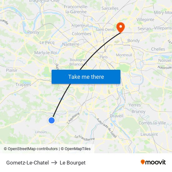 Gometz-Le-Chatel to Le Bourget map