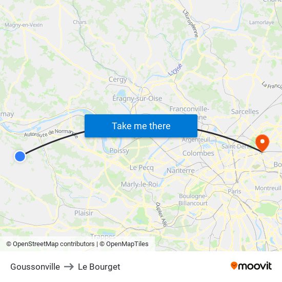 Goussonville to Le Bourget map