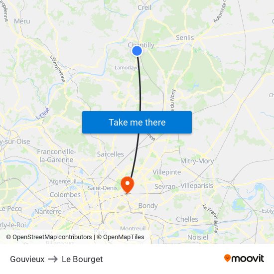Gouvieux to Le Bourget map