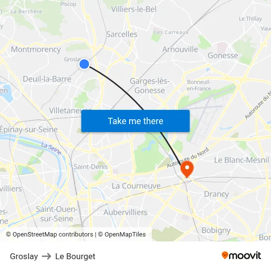 Groslay to Le Bourget map