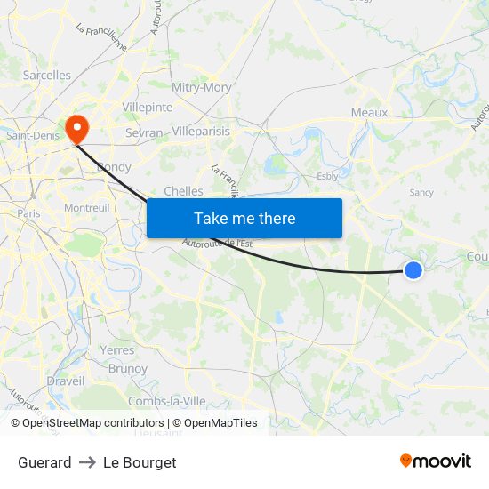 Guerard to Le Bourget map