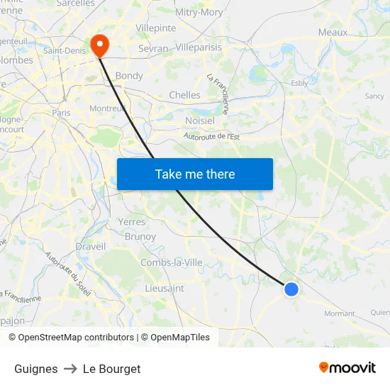 Guignes to Le Bourget map