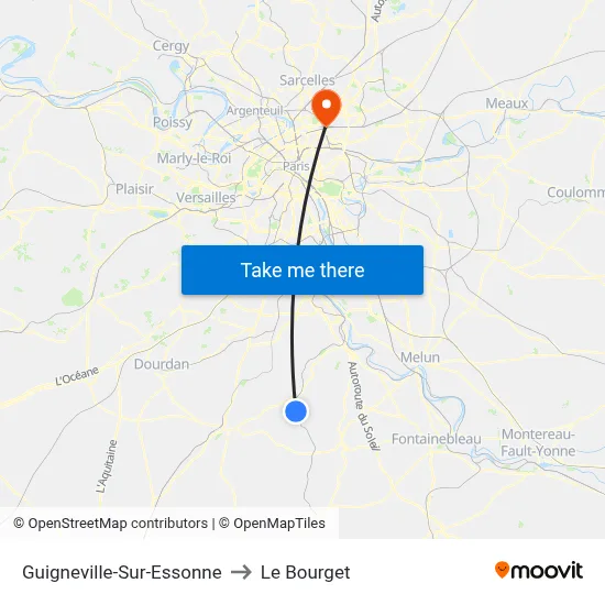 Guigneville-Sur-Essonne to Le Bourget map