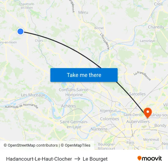 Hadancourt-Le-Haut-Clocher to Le Bourget map