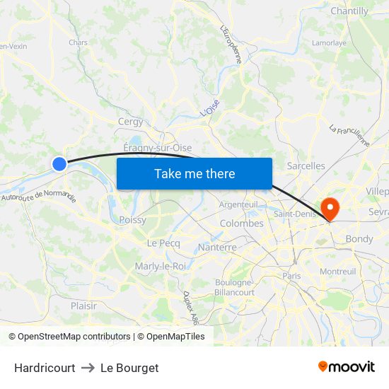 Hardricourt to Le Bourget map