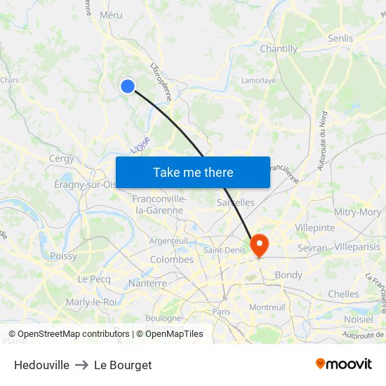 Hedouville to Le Bourget map