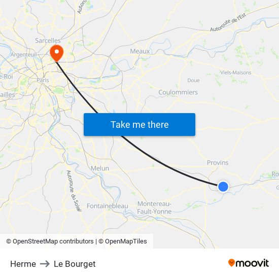 Herme to Le Bourget map
