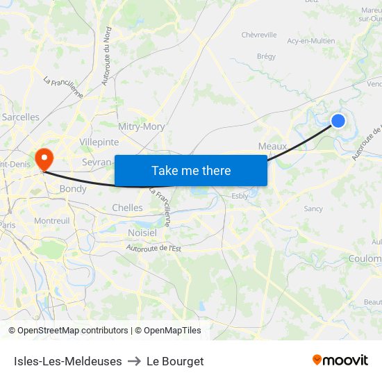 Isles-Les-Meldeuses to Le Bourget map