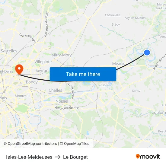 Isles-Les-Meldeuses to Le Bourget map