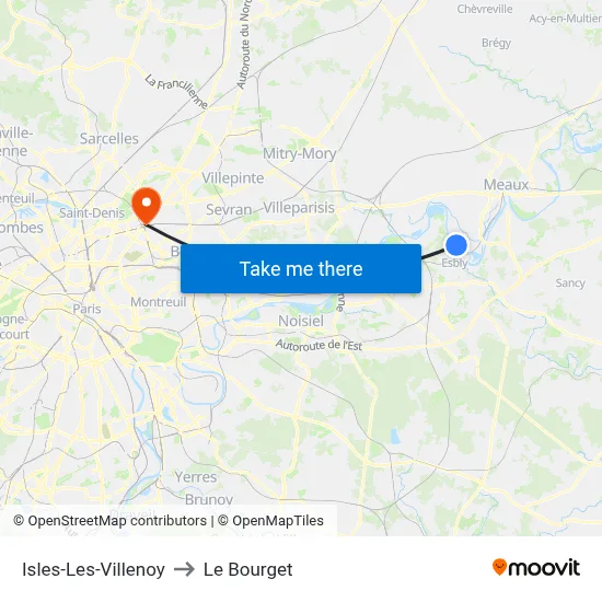 Isles-Les-Villenoy to Le Bourget map