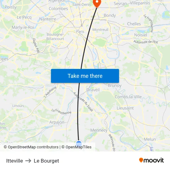 Itteville to Le Bourget map