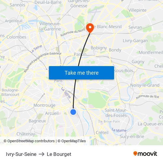 Ivry-Sur-Seine to Le Bourget map