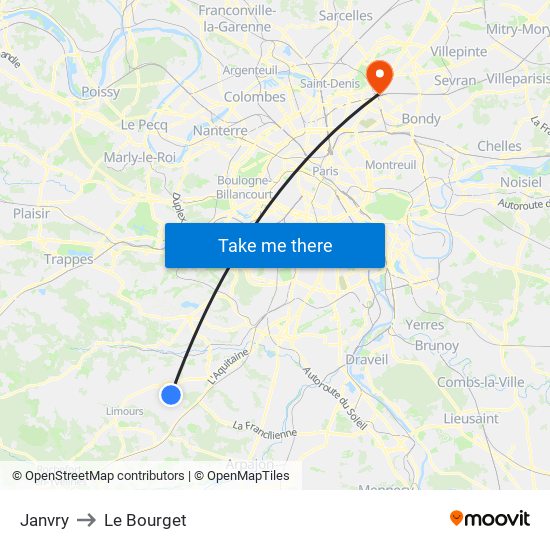 Janvry to Le Bourget map