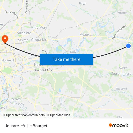 Jouarre to Le Bourget map