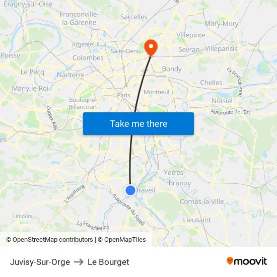 Juvisy-Sur-Orge to Le Bourget map