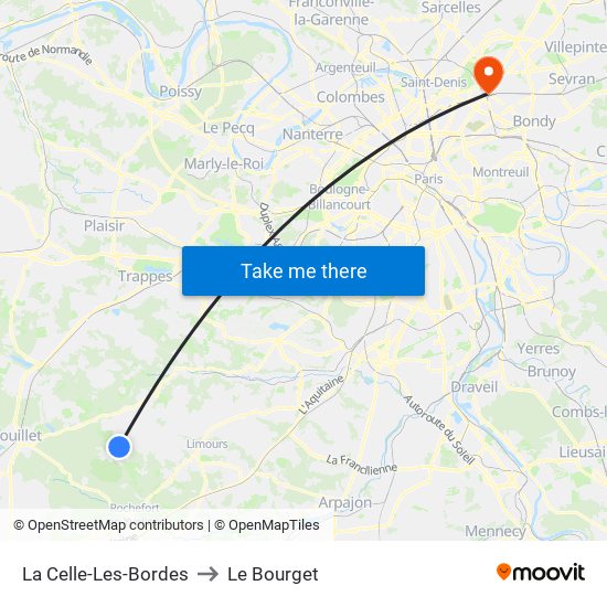 La Celle-Les-Bordes to Le Bourget map