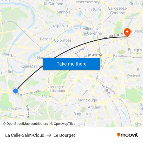 La Celle-Saint-Cloud to Le Bourget map